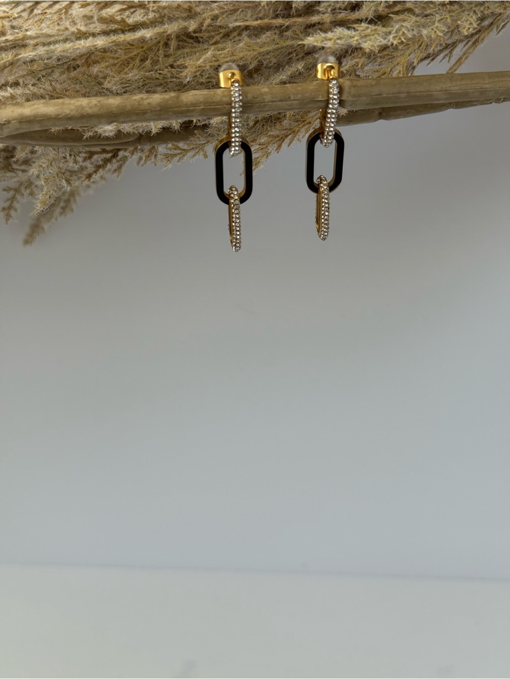 Gold and Black Link Drop Earrings - Women Jewelry